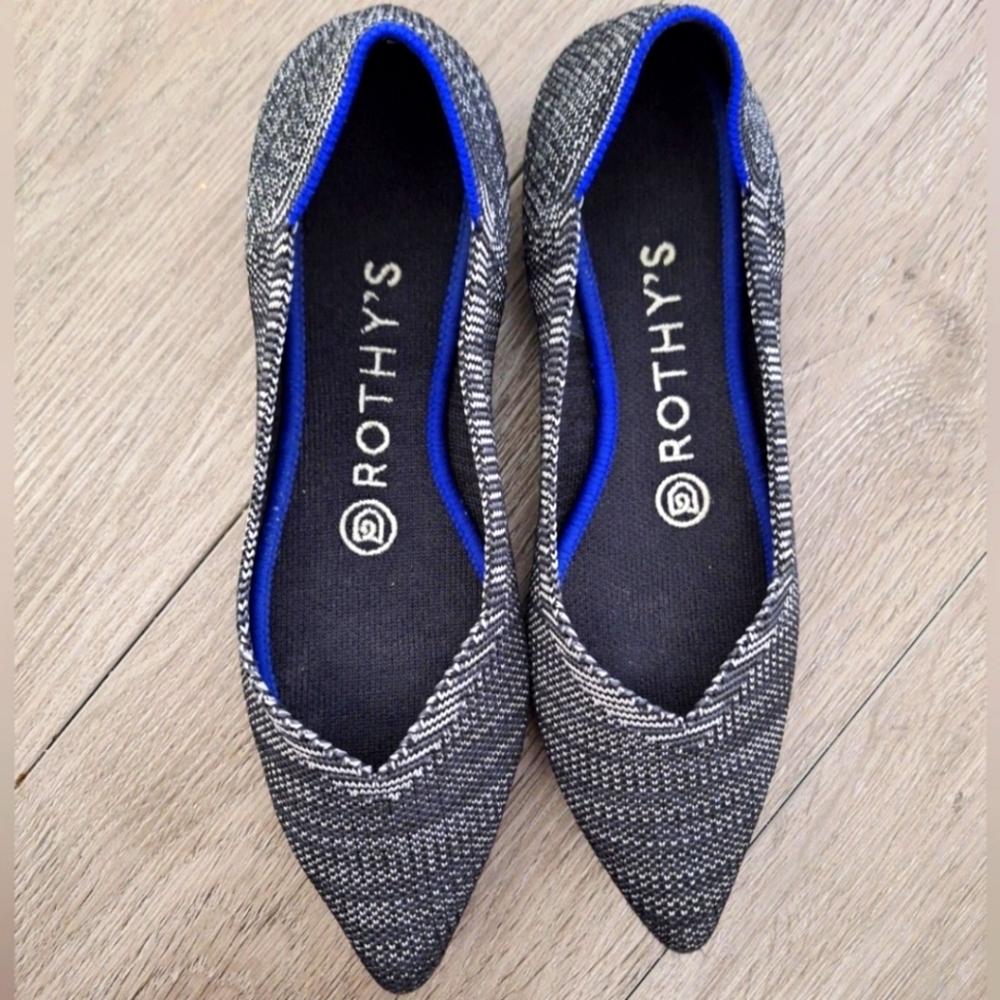 Rothys The Point Ballet Pointed Toe Flats Womans Size 6 Heatger Grey